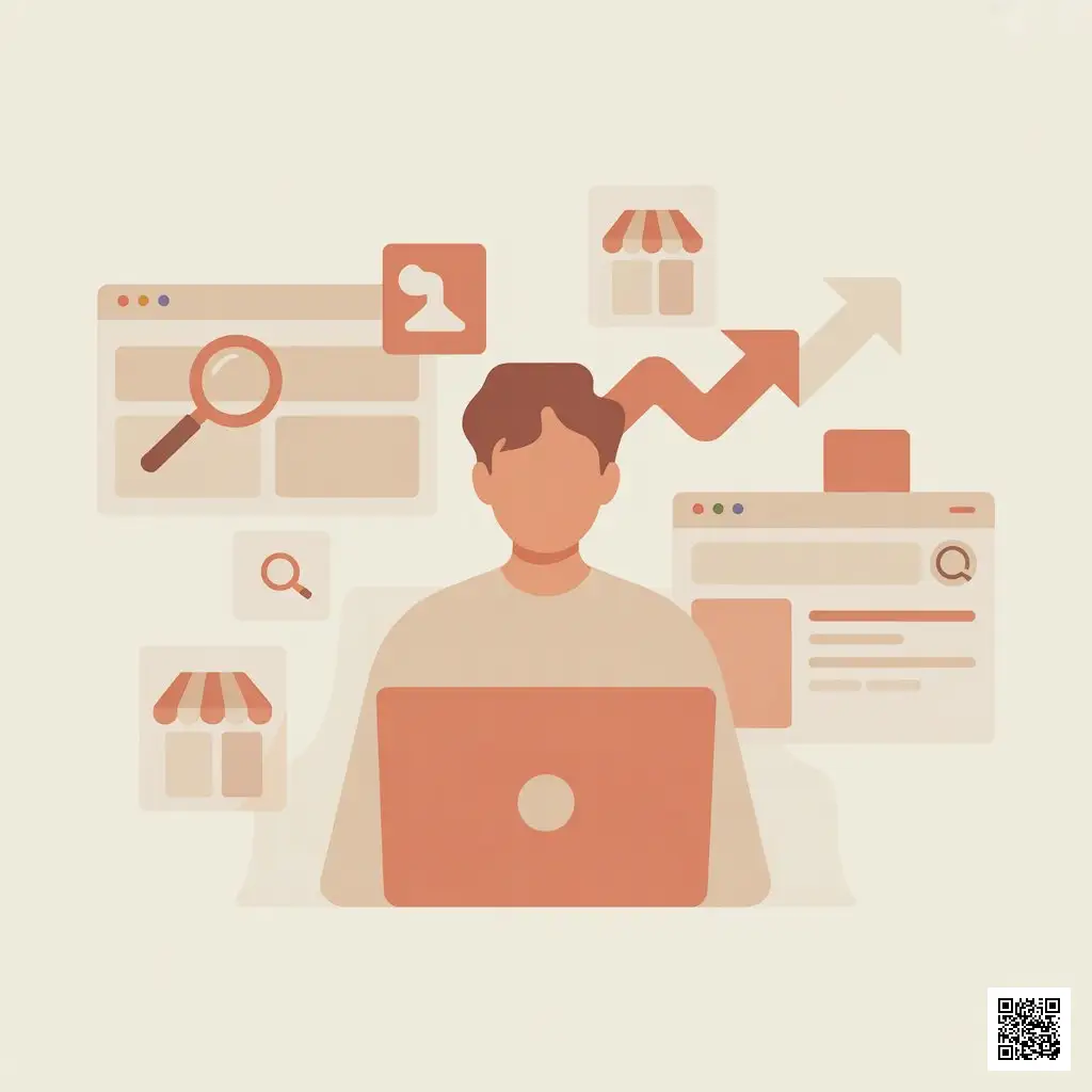 Selbstständige Person arbeitet am Laptop und wird durch SEO in Google sichtbar