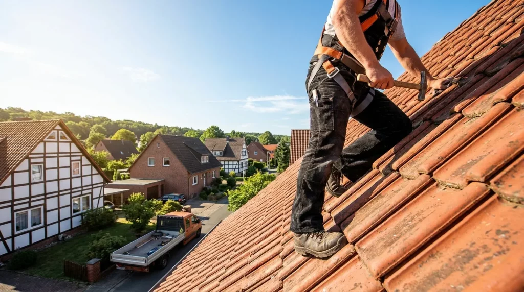 Dachdecker bei der Dachsanierung – Beispiel für lokale SEO-Seite