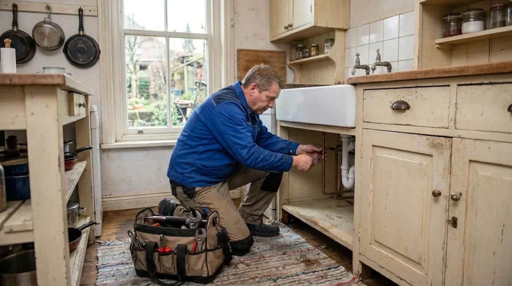 Sanitärinstallateur bei der Reparatur – Local SEO für Sanitärbetriebe