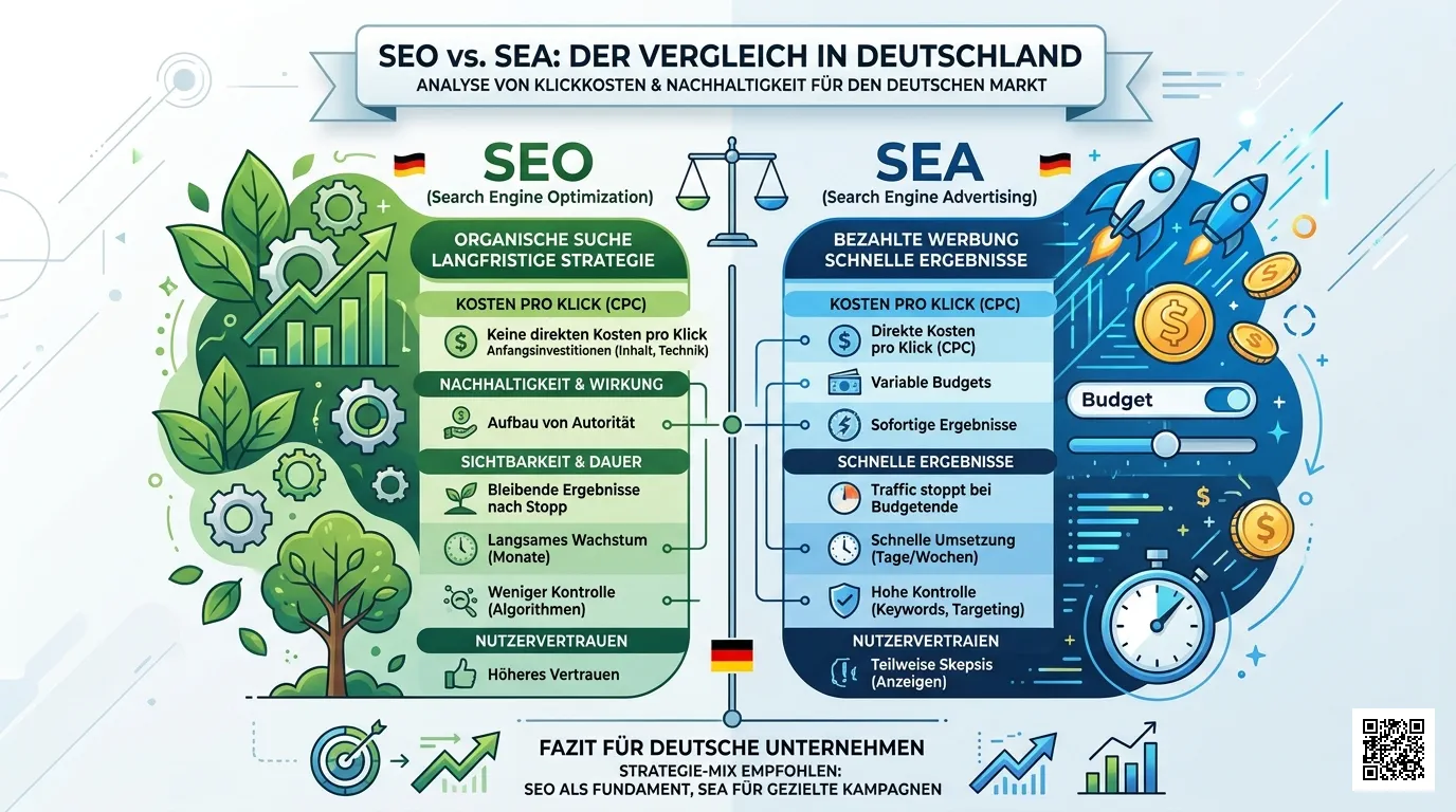 SEO vs SEA Vergleich – Studien zeigen Unterschiede bei Klickkosten und Nachhaltigkeit in Deutschland